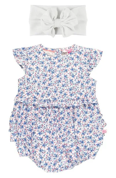 Rufflebutts Babies'  Bubble Romper & Headband Set In Coastal Breeze Floral