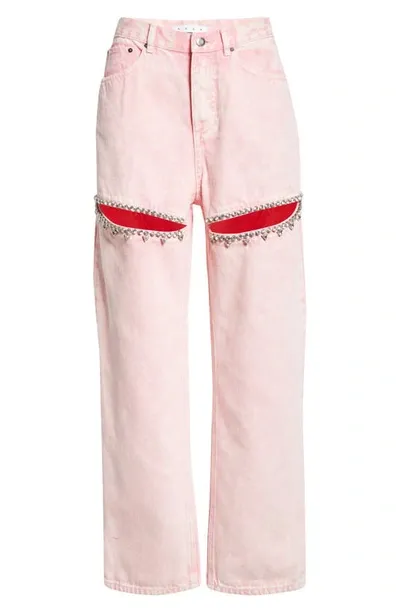 Area Crystal Slit Straight Leg Jeans In Powder Pink