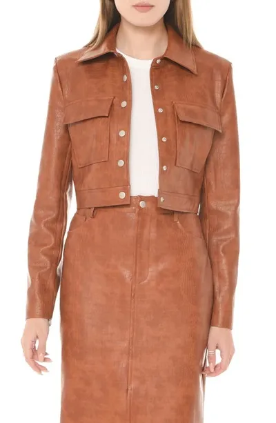 Wayf Miller Croc Embossed Faux Leather Jacket In Brown