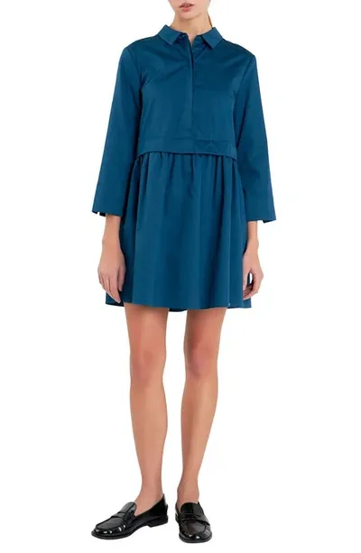 English Factory Long Sleeve Mini Shirtdress In Teal