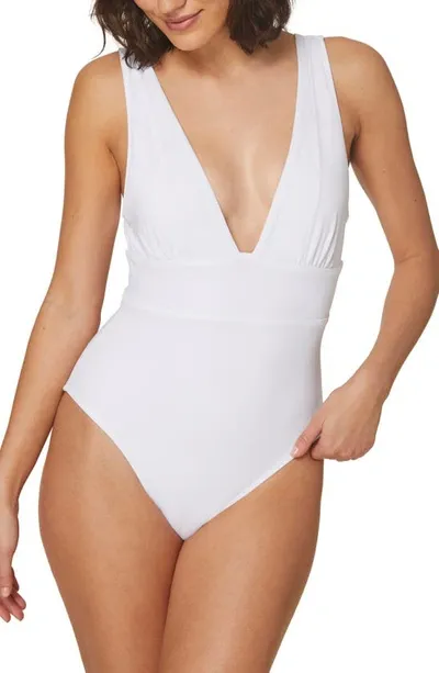 Andie Mykonos Plunge One-piece Swimsuit In White