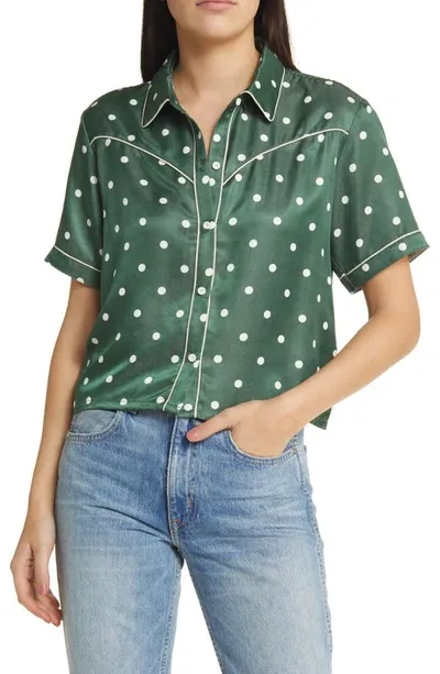 Brixton Hyde Polka Dot Satin Crop Shirt In Pine Needle