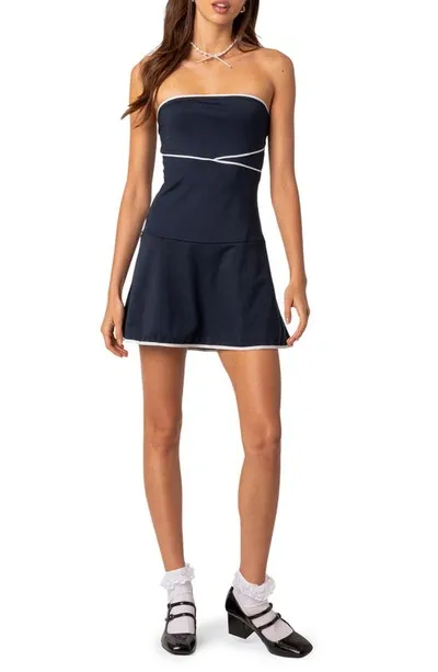 Edikted Freya Contrast Trim Strapless Minidress In Navy