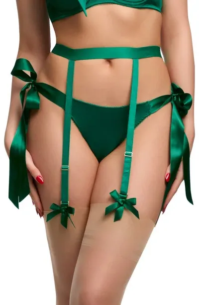 Von Follies By Dita Von Teese Beau Teese Ribbon Bow Garter Belt In Emerald