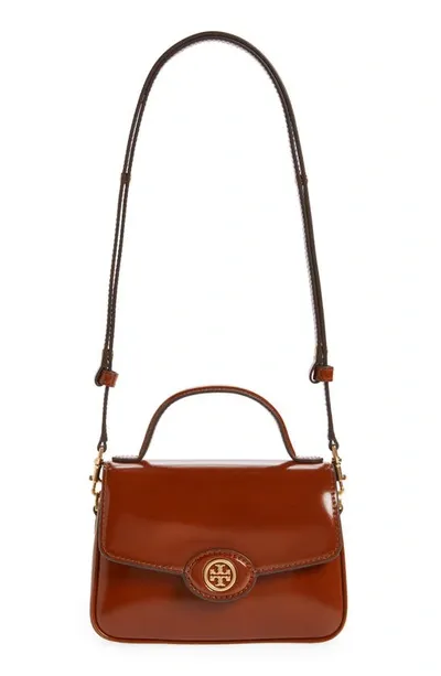 Tory Burch Small Robinson Leather Top Handle Bag In 223 Dark Sienna