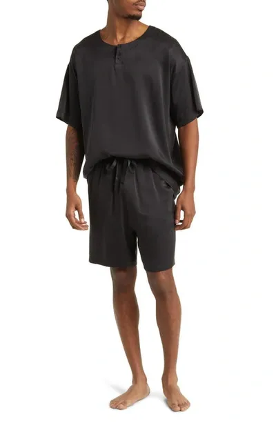 Lunya Henley Washable Silk Short Pajamas In Immersed Black