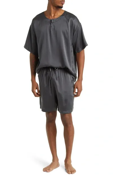 Lunya Henley Washable Silk Short Pajamas In Meditative Grey