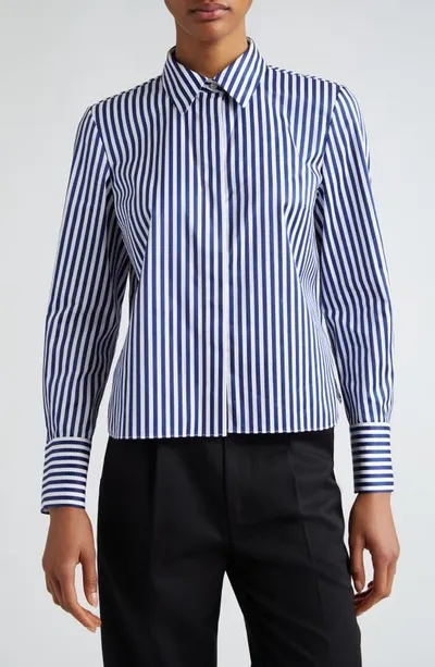 Partow Brooks Cotton Button-up Shirt In Navy Stripe