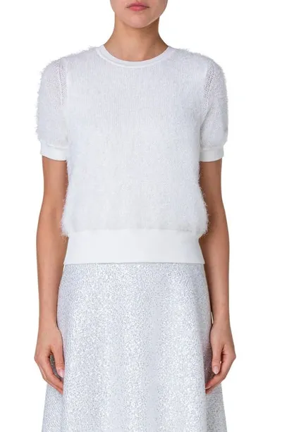 Akris Short Sleeve Silk, Cashmere & Cotton Sweater In Ecru