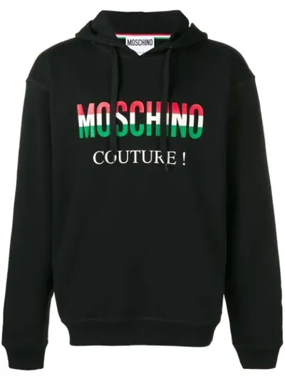 Moschino Italy Flag Logo Print Cotton Hoodie In Black