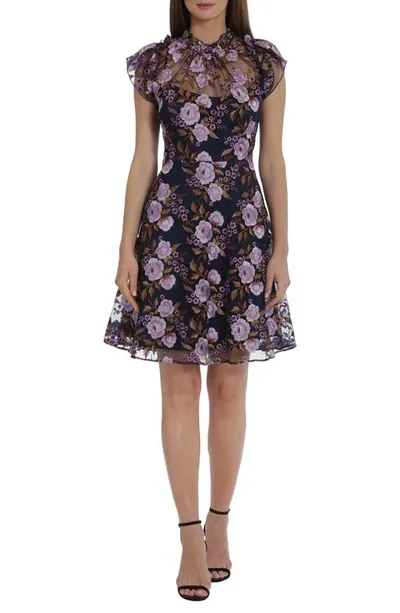 Maggy London Embroidered A-line Dress In Purple