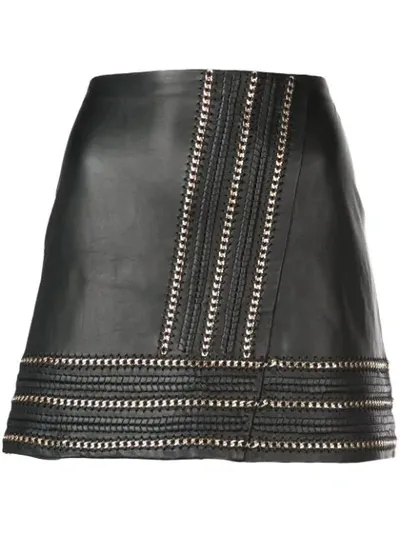 Alice And Olivia Jaya Leather Mini Skirt W/ Chain Trim In Black