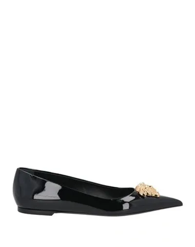 Versace Black Gianni Ribbon Ballerina Flats