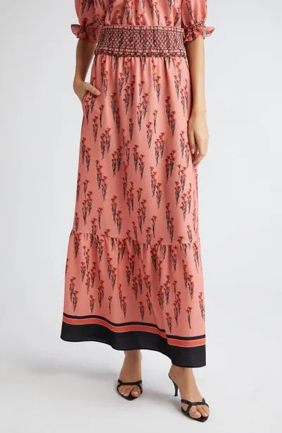 Loretta Caponi Amalia Tiered Crepe Maxi Skirt In Flying Carnations