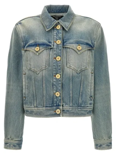 Balmain Vintage Denim Jacket Casual Jackets, Parka In Light Blue