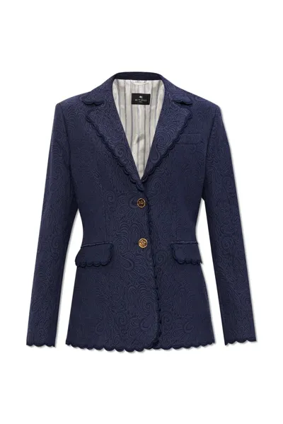 Etro Paisley-jacquard Single-breasted Blazer In Navy