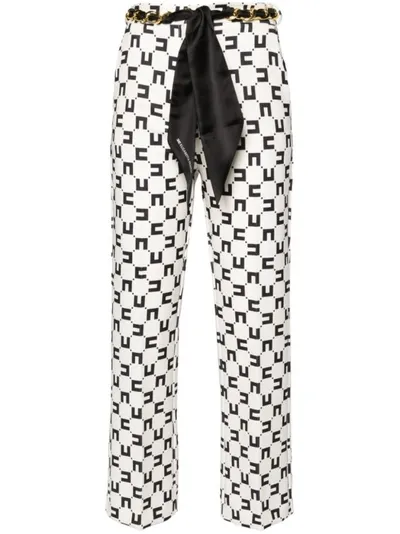 Elisabetta Franchi Monogram-print Bootcut Trousers In White