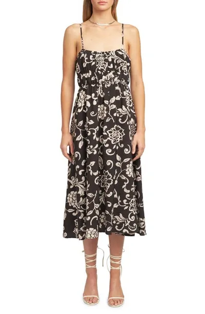 En Saison Carmen Print Sleeveless Midi Dress In Black