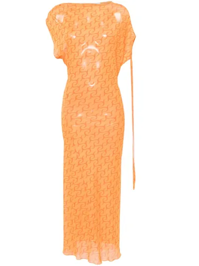 Jade Cropper Abstract-print Mesh Midi Dress In Orange