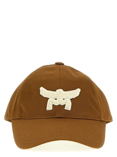 Mcm Flocked Logo Cap Hats In Brown