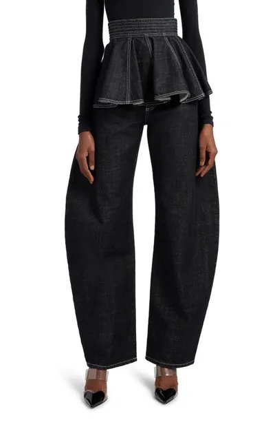 Alaïa Cotton Denim Round Jeans In Denim Noir