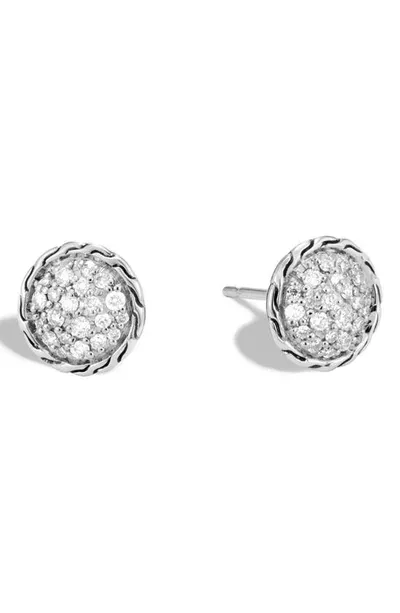 John Hardy Chain Classic Pavé Diamond Stud Earrings In Silver