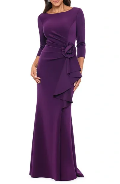 Xscape Rosette Detail Sheath Gown In Plum