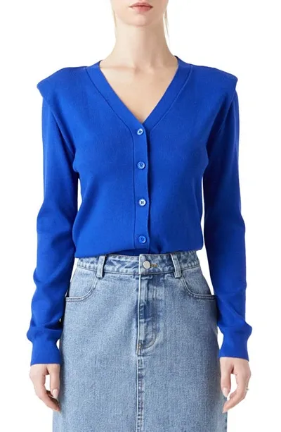 Grey Lab Padded Shoulder V-neck Cardigan In Royal Blue