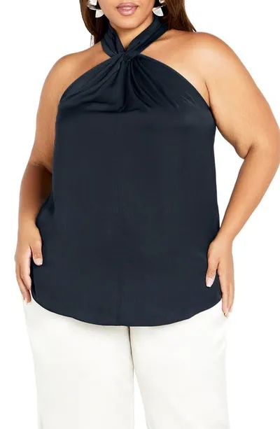 City Chic Sexy Twist Sleeveless Top In Steel Blue