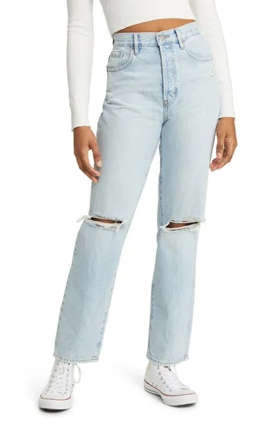 Pacsun Joan Ripped High Waist Straight Leg Dad Jeans In Joan Blue