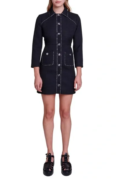 Maje Randaille Long Sleeve Coat Dress In Black