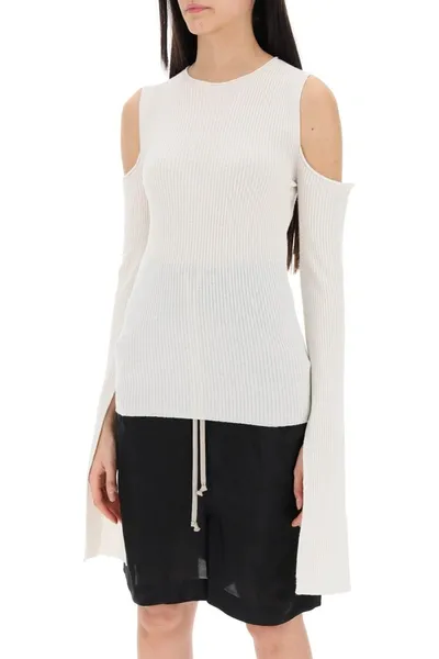 Rick Owens Sweater With Cut Out Shoulders In White