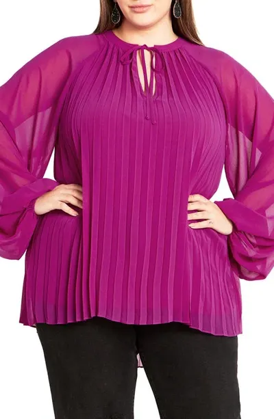 City Chic Crystal Tie Neck Top In Magenta Purple