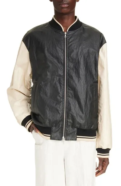 Dries Van Noten Volker Linen Blend Bomber Jacket In 900 Black