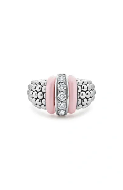 Lagos Pink Caviar Diamond Ceramic Ring In Pink/silver