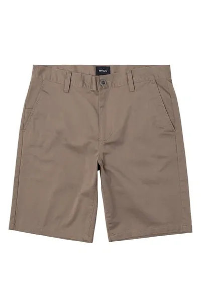 Rvca Kids' Weekday Stretch Cotton-blend Shorts In Dark Khaki