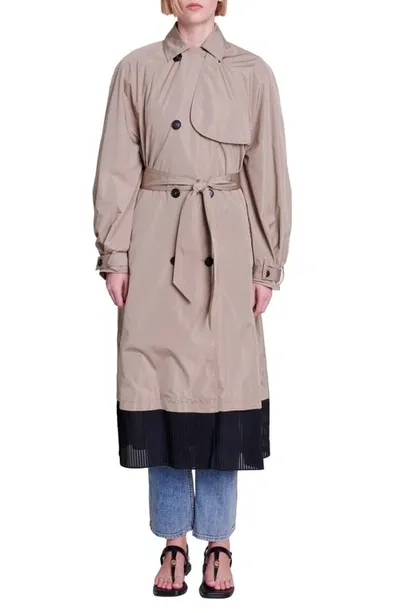 Maje Gilusan Belted Trench Coat In Mole