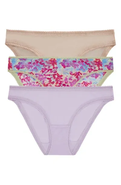 On Gossamer 3-pack Mesh Hip Bikinis In Brightblooms,orchidpetal