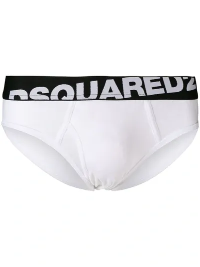 Dsquared2 Logo Waistband Briefs In White