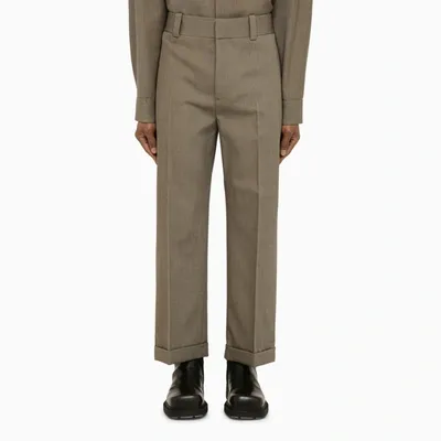 Bottega Veneta Grey Wool Twill Trousers In Metal