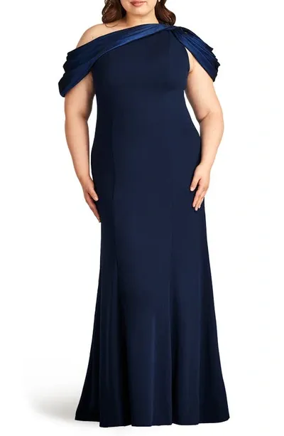 Tadashi Shoji One-shoulder Mermaid Gown In Navy