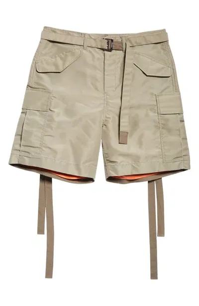 Sacai Tie Detail Nylon Cargo Shorts In Light Khaki