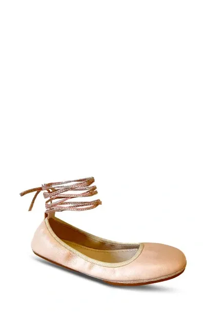 Yosi Samra Sofia Ankle Strap Foldable Flat In Blush Kid Leather