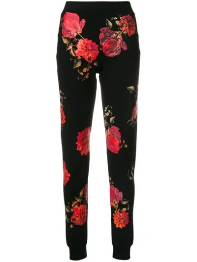 Philipp Plein Floral Fitted Trousers In Black