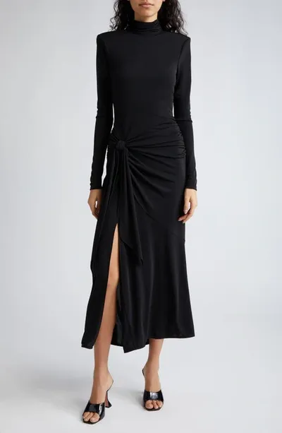 Cinq À Sept Johnson Side Ruched Long Sleeve Jersey Dress In Black