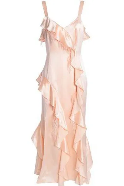 Cinq À Sept Gigi Feather-trimmed Ruffled Silk-satin Midi Dress In Blush