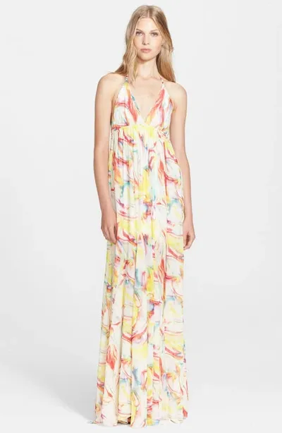 Alice And Olivia 'mcbain' Wavy Print Silk Maxi Halter Dress In Multi