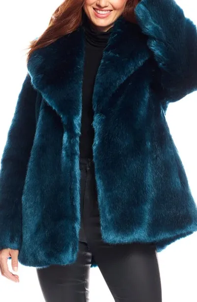 Donna Salyers Fabulous-furs Notch Collar Faux Fur Coat In Sapphire