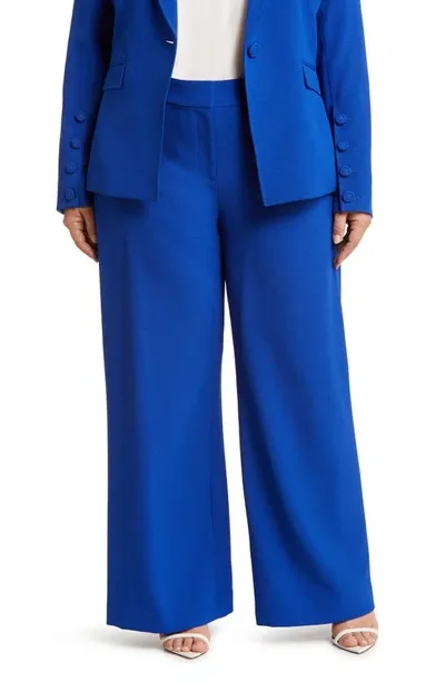 Tahari Wide Leg Crepe Pants In Cobalt