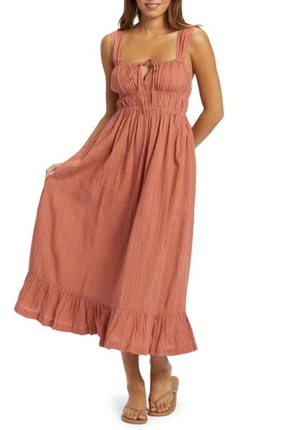 Roxy Paradise Winds Cotton Blend Midi Dress In Cedar Wood